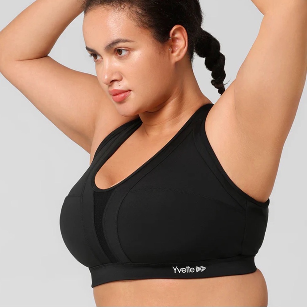 Yvette Power Cross Back Padded Running Bra size Medium High Support Black